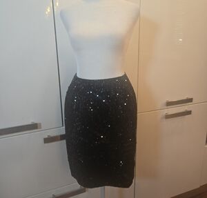 VTG Oleg Cassini 100% Silk Sequins Black Mini Skirt Womens Size 6
